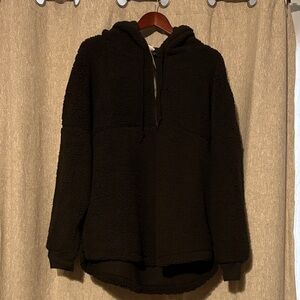 PINK Victoria's Secret Black Teddy half zip 2 pocket Jacket with hood